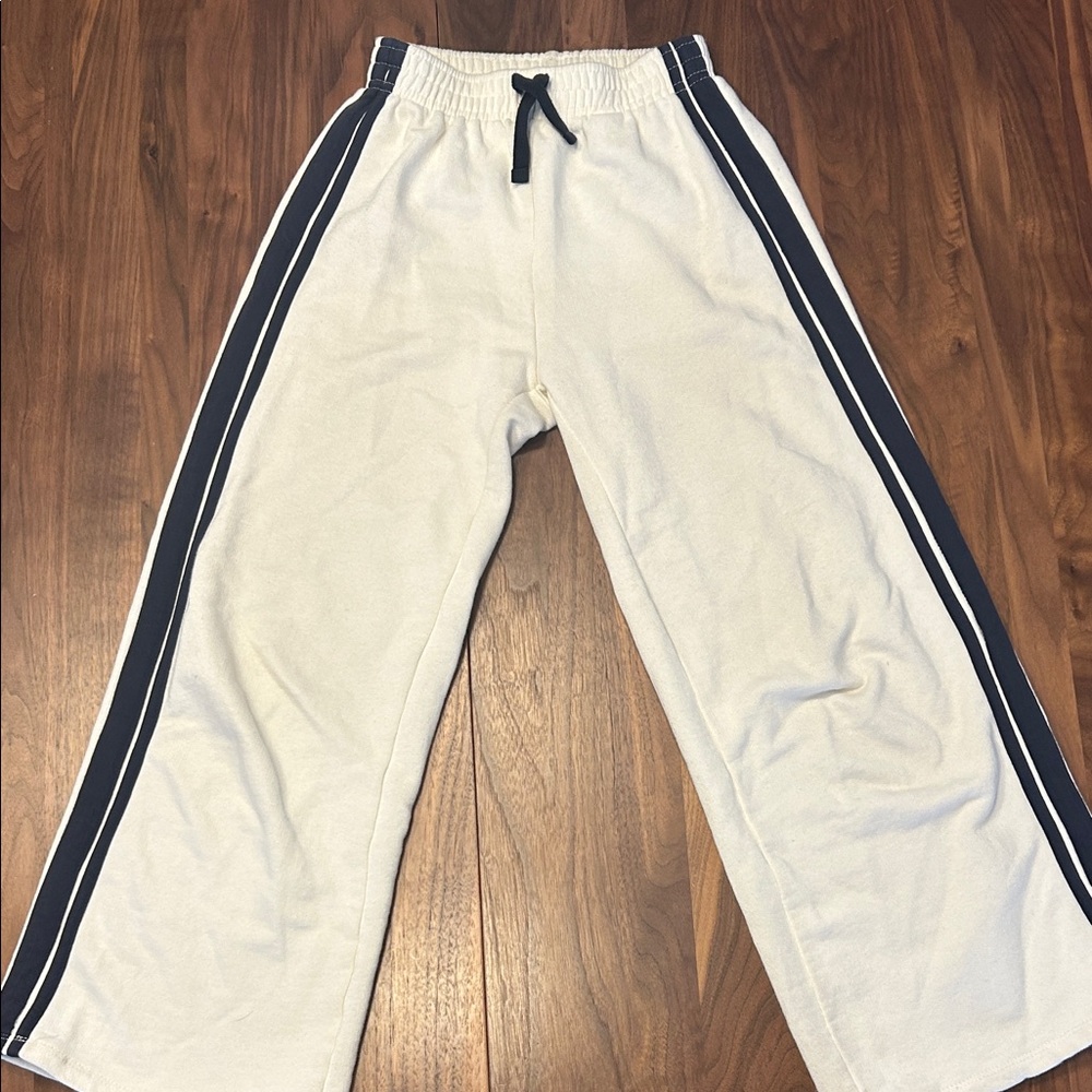 Zara White Sweatpants with Navy Side Stripes